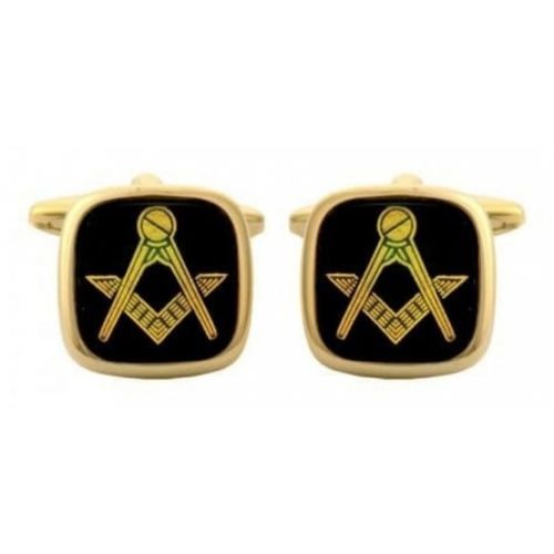 Onyx & Gold Plated Cufflinks With Masonic Symbol