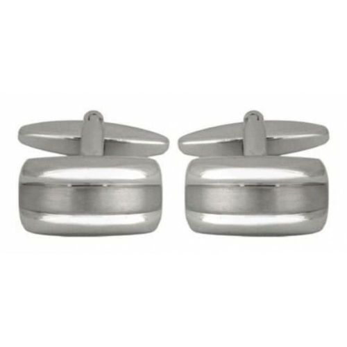 Rhodium Plated Curved Brushed Lined Cufflinks