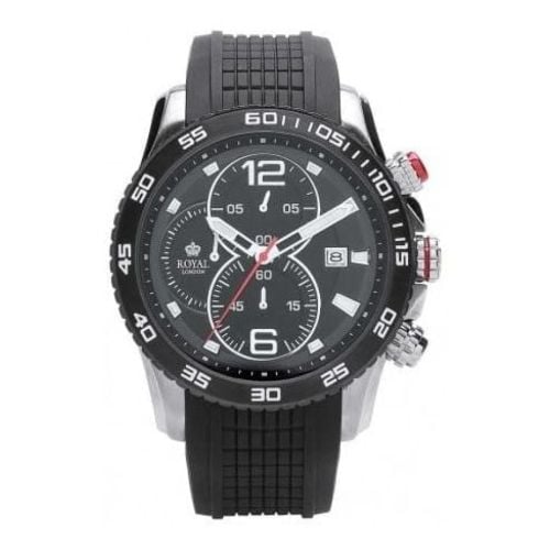 Gents Chronograph Black Rubber Strap Watch with Steel Case
