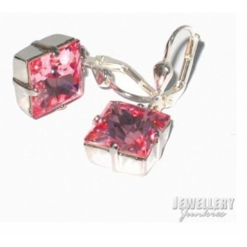 Ladies Pink Swarovski Crystal Drop Earrings