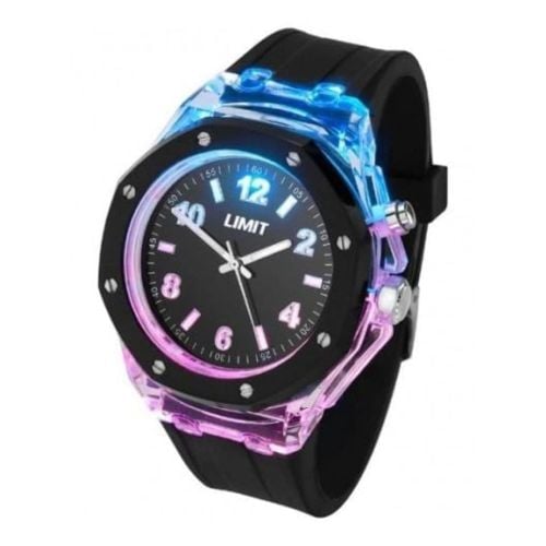 Gents Strobe Black Rubber Watch With Light Effect