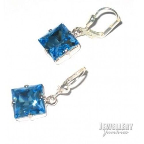 Ladies Blue Swarovski Crystal Square Earrings