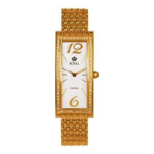 Ladies PVD Gold Plated Stone Encrusted Wristwatch