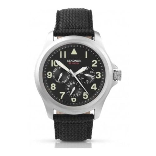 Gents Black Fabric Watch & Multifunctional Dial