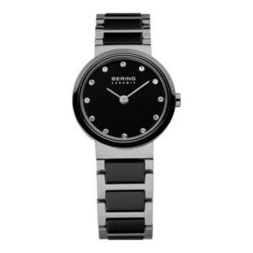 Ladies Ceramic Black & Steel Watch With Swarovski