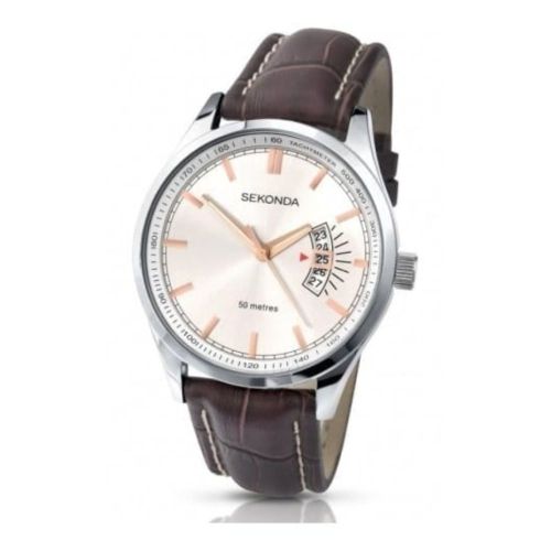 Gents Silver Dial & Brown Leather Strap Watch