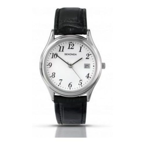 Black Leather Classic Strap Watch