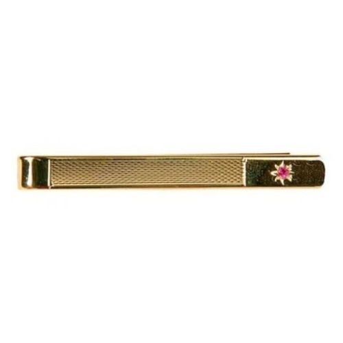 Gold Plated Textured Tie Bar With Ruby