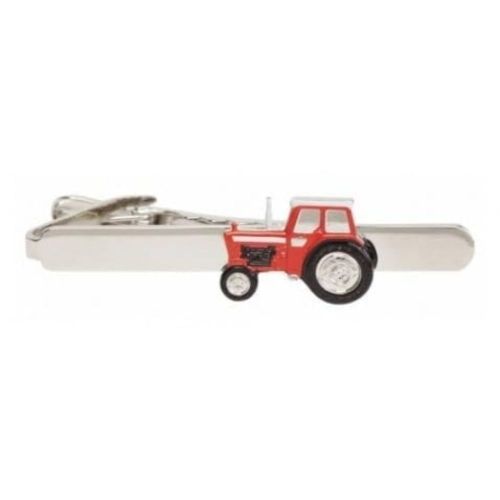 Rhodium Plated Red Tractor Tie Bar