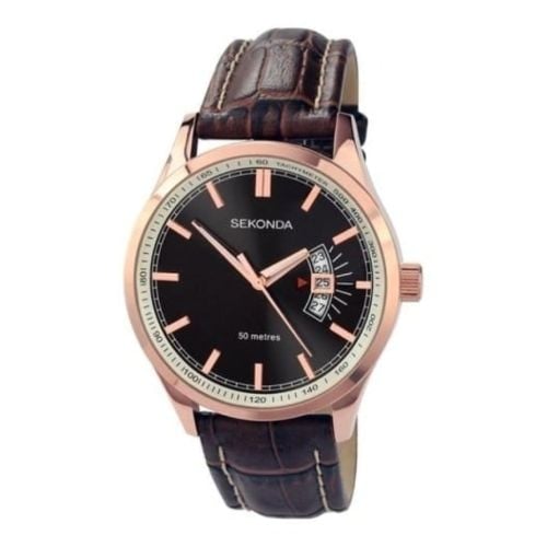 Gents Black Dial & Brown Leather Strap Watch