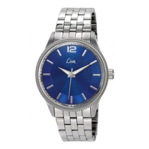 Gents Polished Linked Stainless Steel & Blue Dial Watch