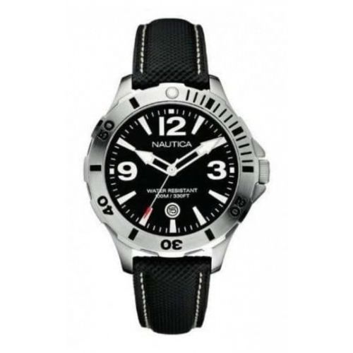Trendy Nautica Black Leather Strap Watch