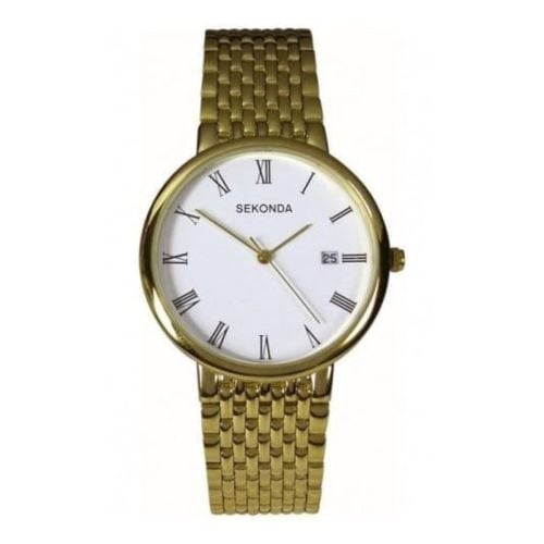 Gents Gold Plated Stainless Steel Flexible Bracelet Watch