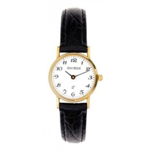 Ladies 9 Carat Gold Black Leather Wristwatch With Arabic Numerals