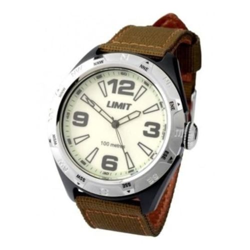 Gents Circular Fabric On Leather Olive Strap Watch