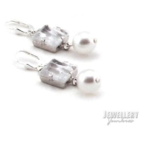 Ladies Silver Swrovski Crystal Pearl Drop Earrings