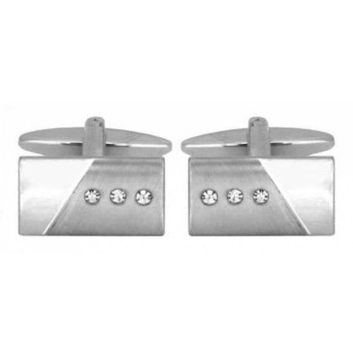 Brushed/Shiny 3 Crystals Rectangle Cufflinks