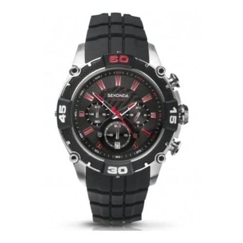 Black Rubber Strap & Stainless Steel Chronograph Gents watch