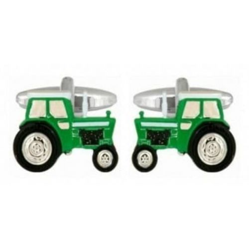 Rhodium Plated Green Tractor Cufflinks