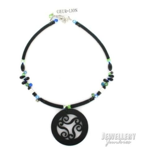 Ladies Black Acrylic Glass Swarovski Crystal Pendant Necklace