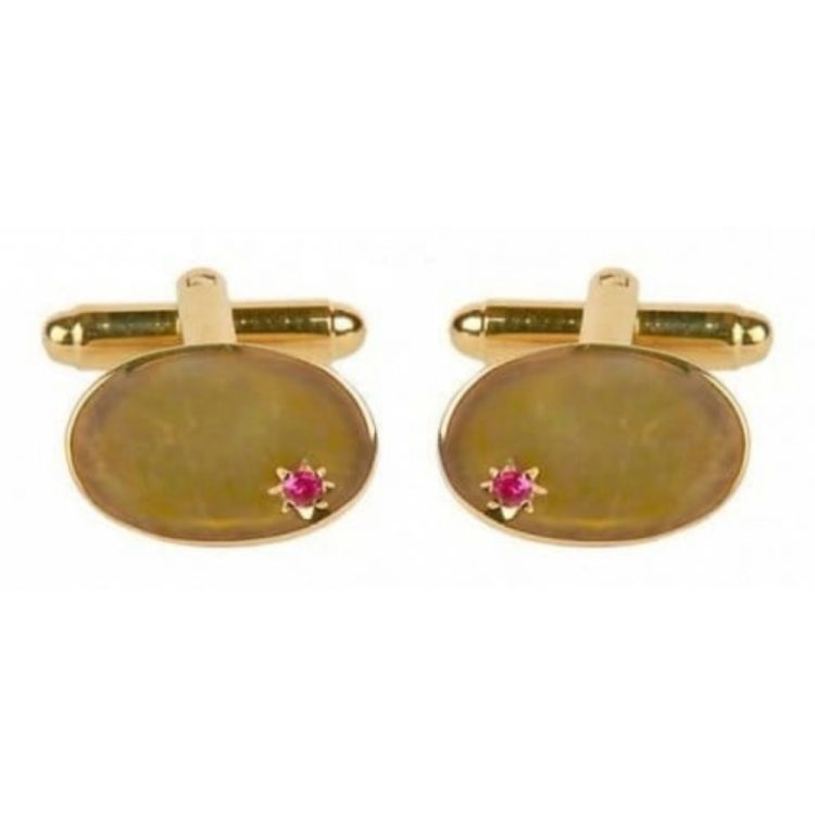 Gold Plated Oval Cufflinks With Ruby