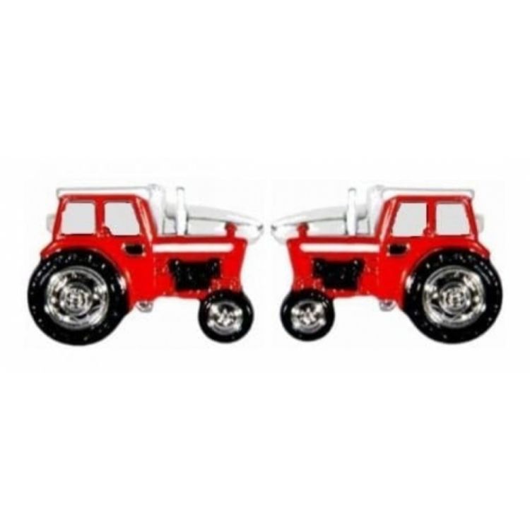 Rhodium Plated Red Tractor Cufflinks