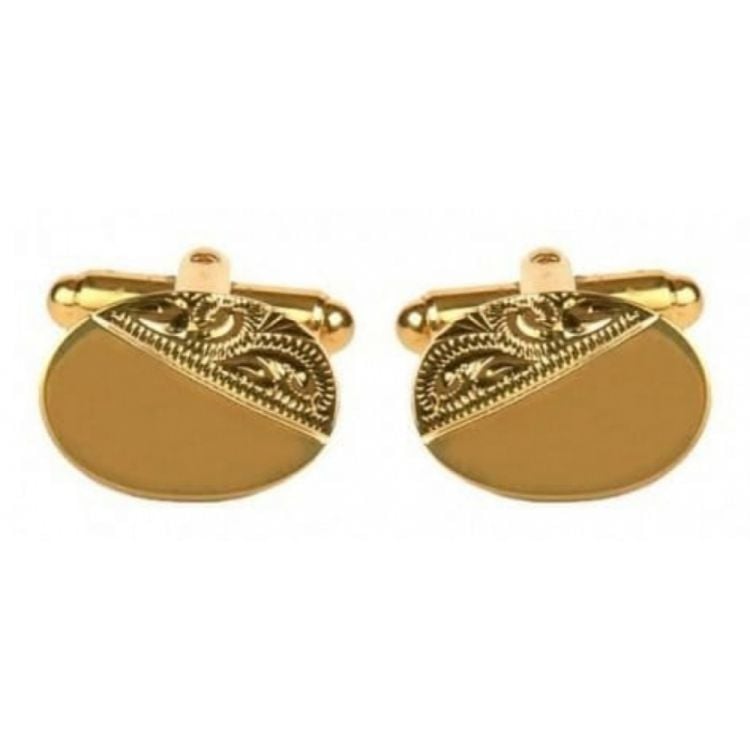 Gents Gold Plated Oval With Pattern Cufflinks