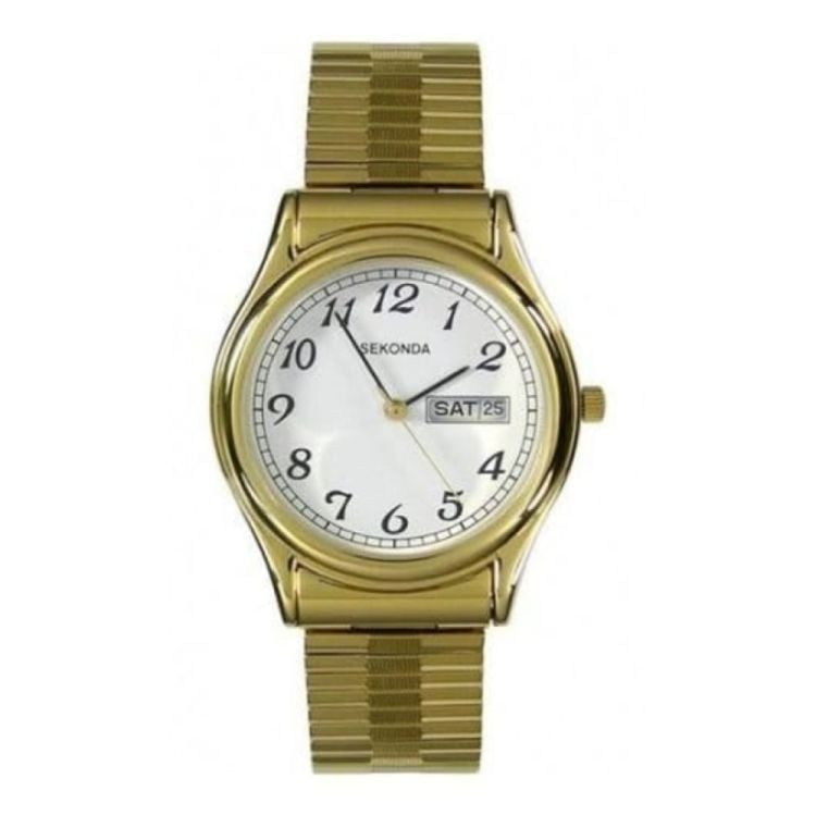 Gents Gold Plated Expandable Stainless Steel Bracelet Watch