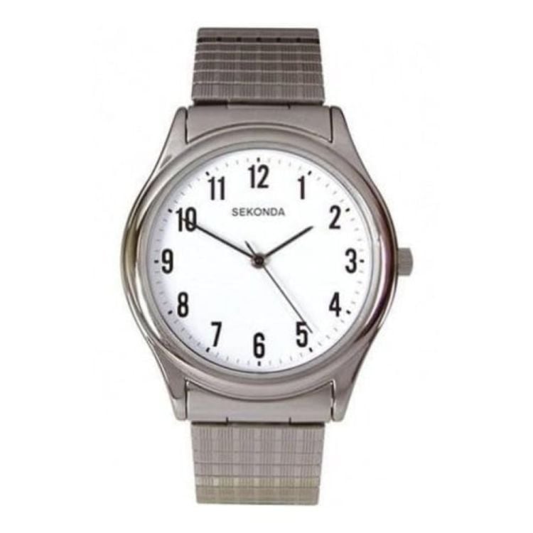 Gents Expandable Stainless Steel With White Dial Watch