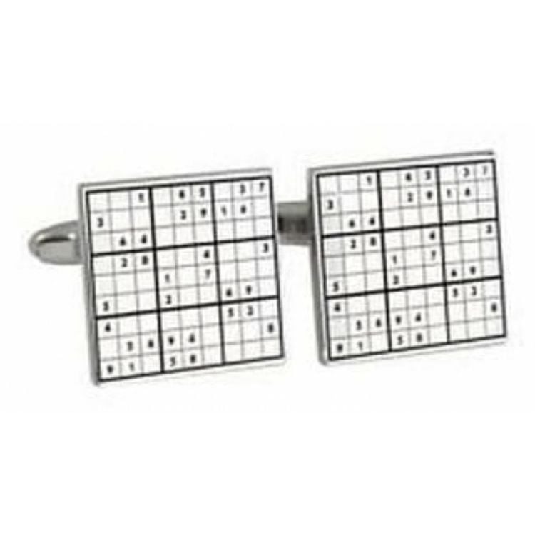 Sudoku Game Rhodium Plated Cufflinks