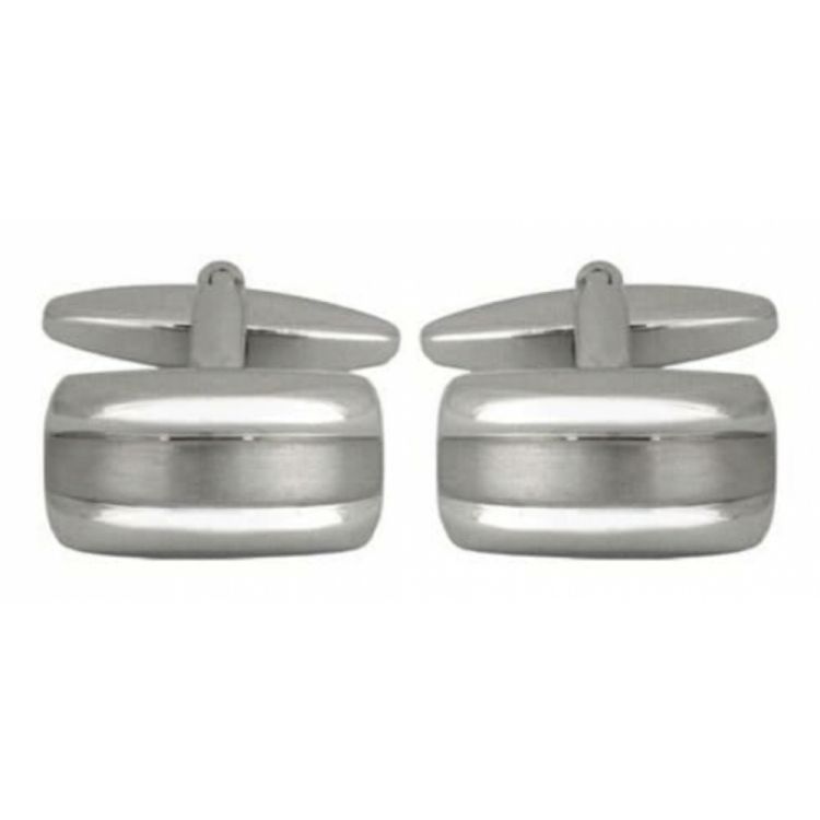 Rhodium Plated Curved Brushed Lined Cufflinks
