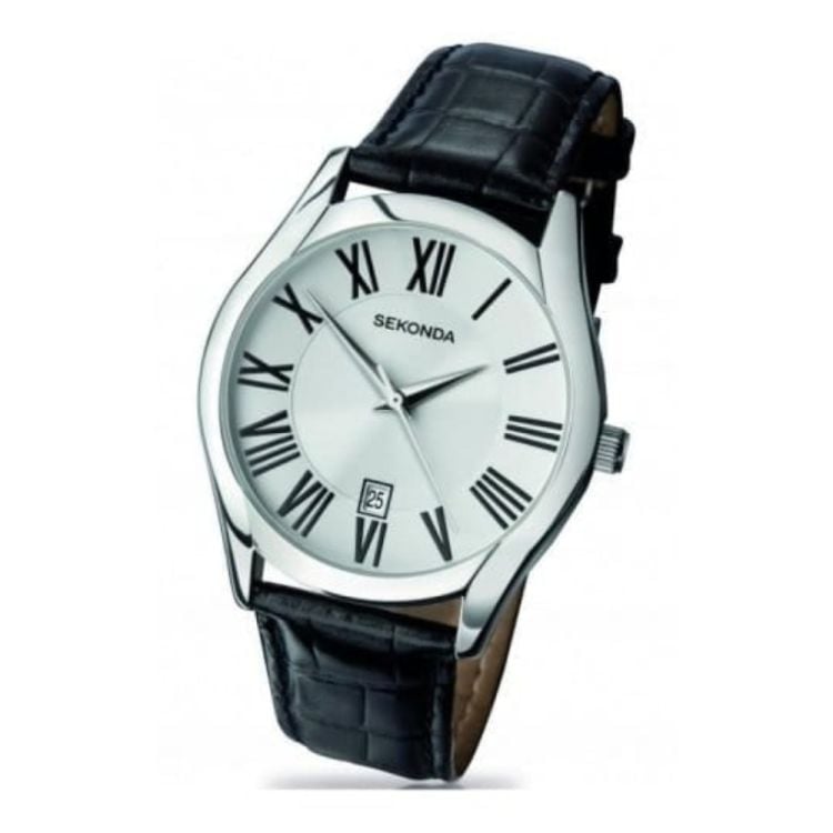 Black Leather Analogue Gents Watch