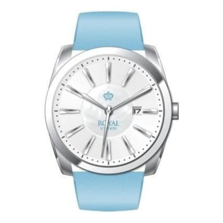 Ladies Blue Leather Strap Watch With Silver Dial
