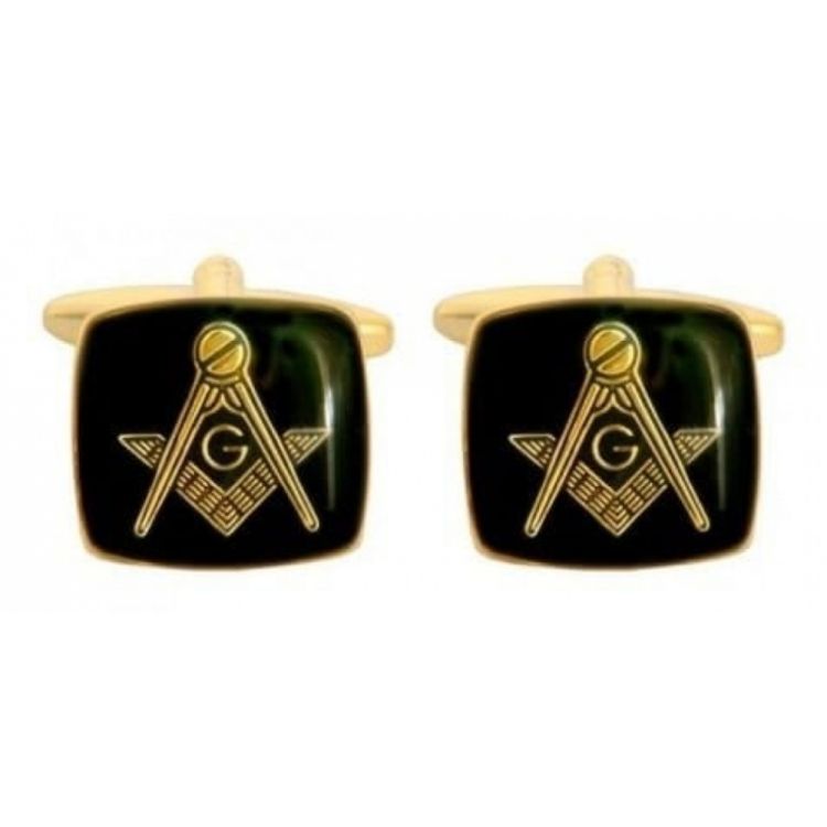 Gold Plated Black Enamel & Masonic Symbol