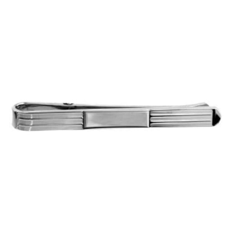 Rhodium Plated Stainless Steel Striped Tie Bar