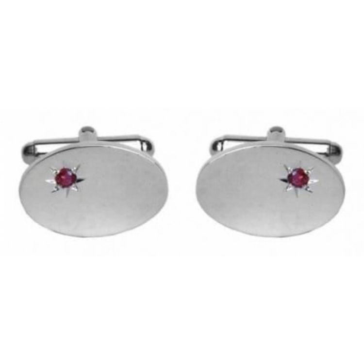 Rhodium Plated Sterling Silver & Real Ruby Cufflinks