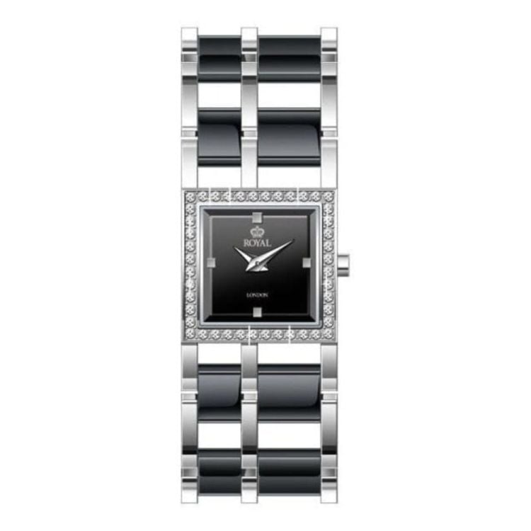 Ladies Stainless Steel Wristwatch with Black Mother Of Pearl Dial