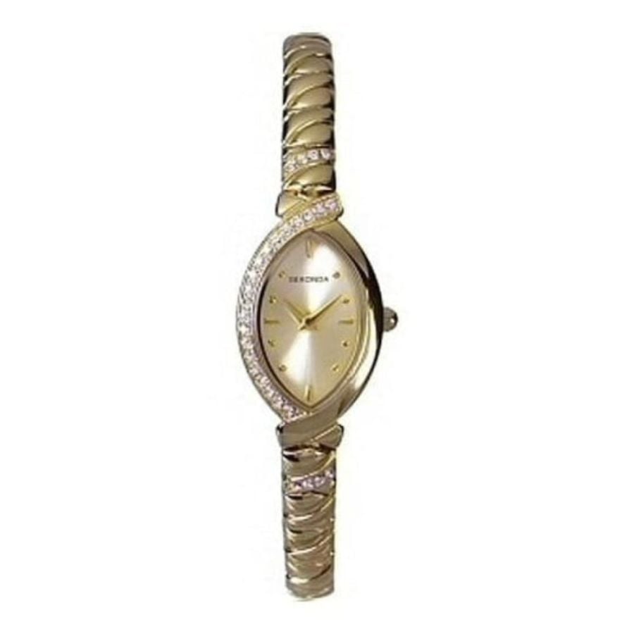 Ladies Gold-plated Stainless Steel Bracelet Watch with Stones