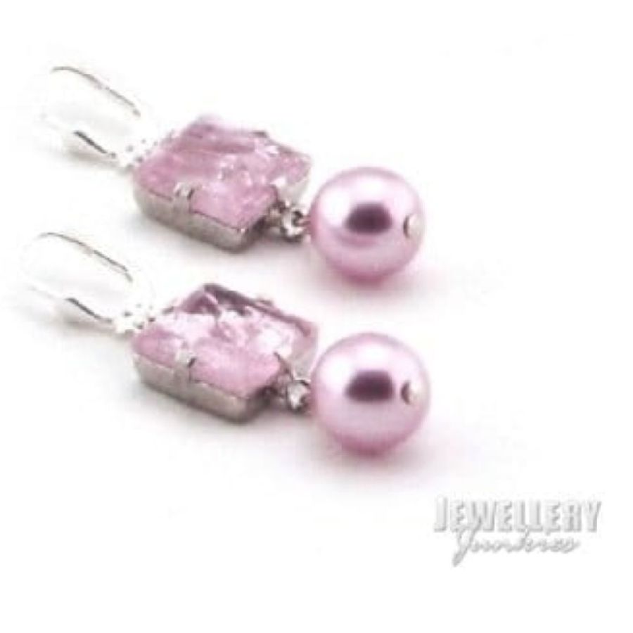 Ladies Rhodium Plated Pink Drop Earrings