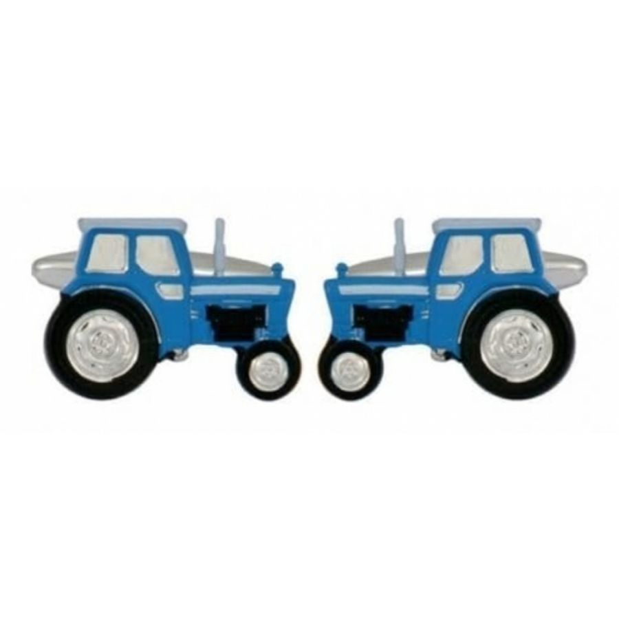 Rhodium Plated Blue Tractor Cufflinks
