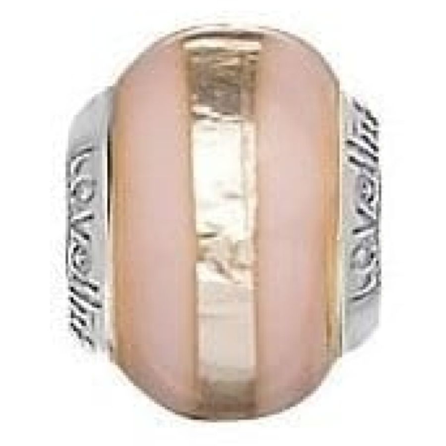 Sterling Silver  Light Pink With Silver Stripe Murano Glass Link