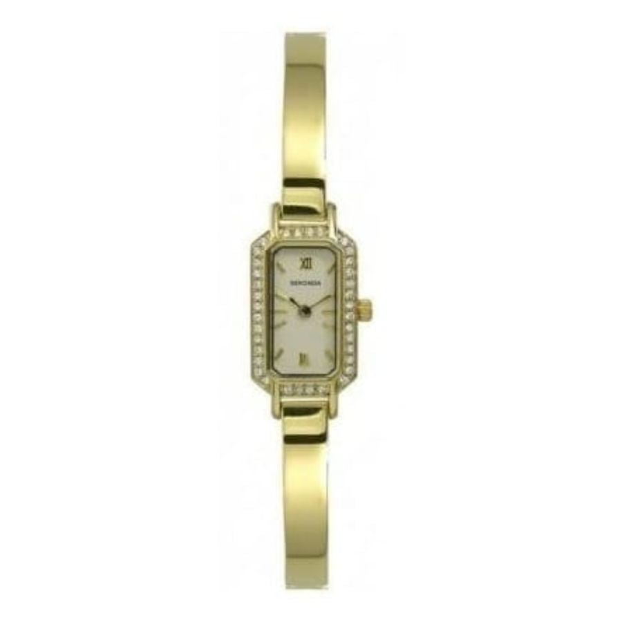 Ladies Polished Gold Plated Crystalised Bracelet Watch