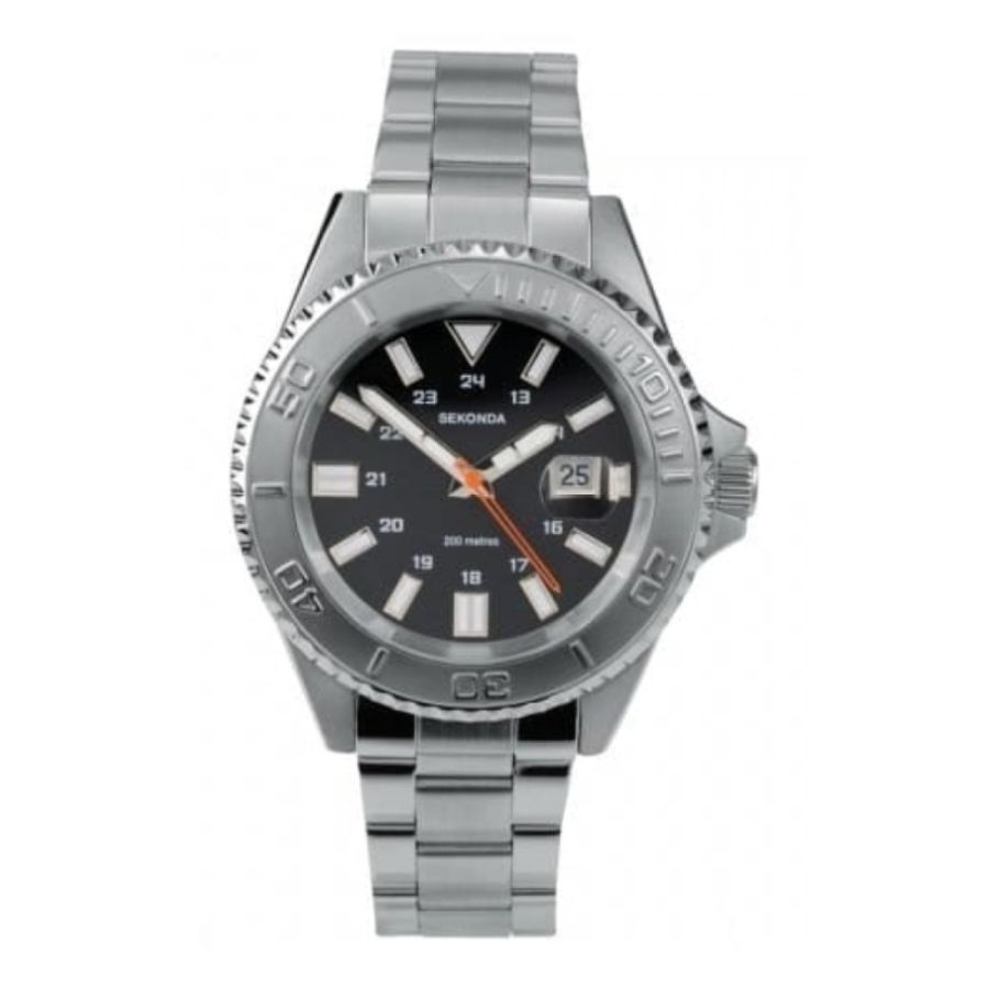 Gents Stainless Steel Watch with Black Dial & Date Window