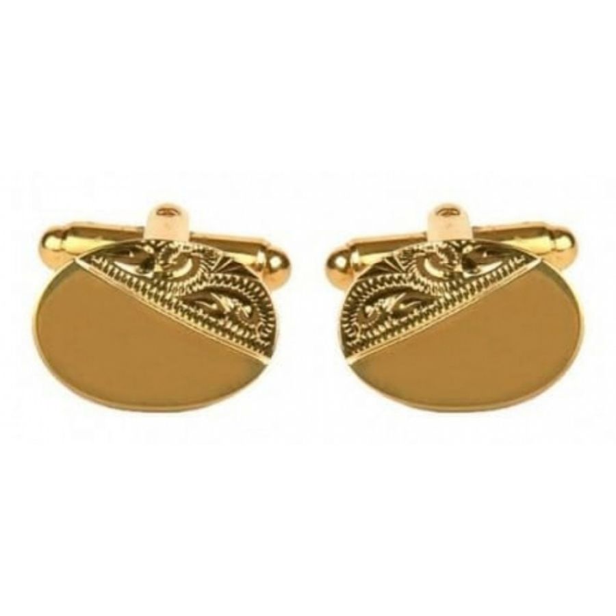 Gents Gold Plated Oval With Pattern Cufflinks