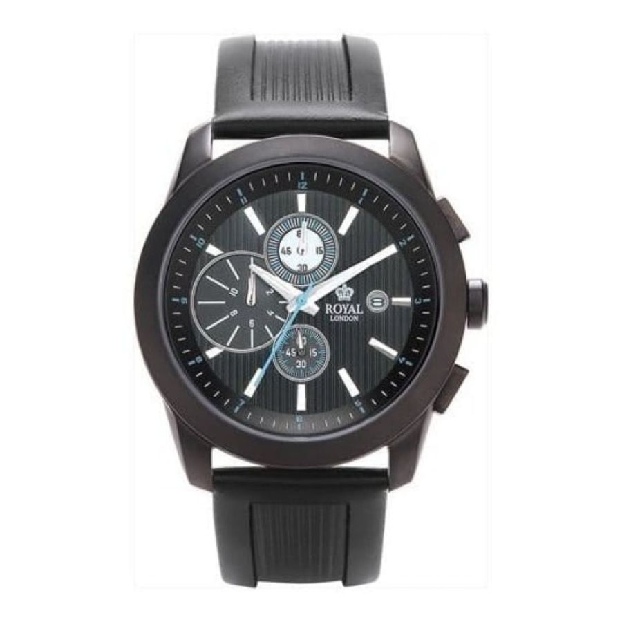 Stylish Gents Black Leather Wristwatch with Black Dial