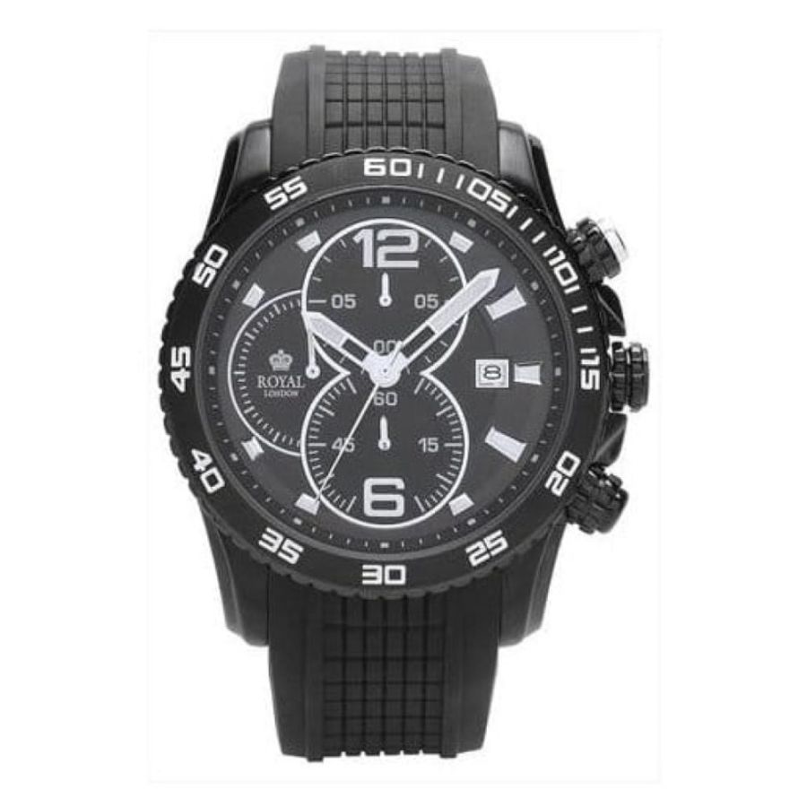 Gents Chronograph All Black Rubber Strap Watch