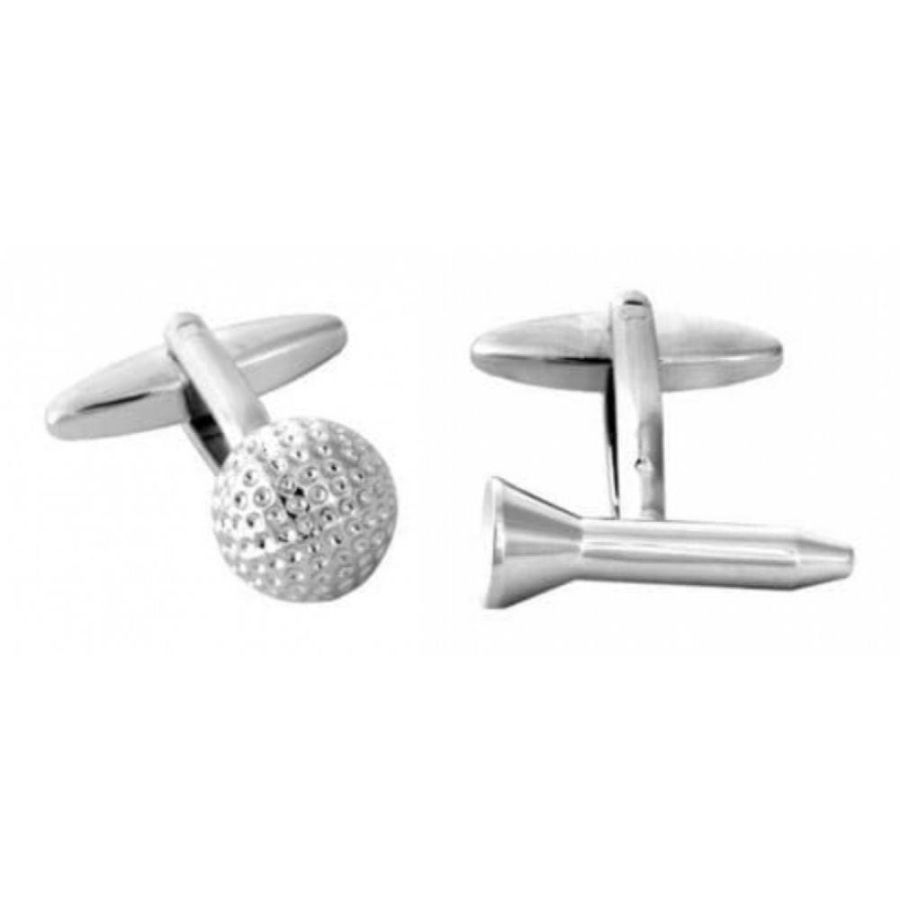 Rhodium Plated Golf Ball & Tee Cufflinks
