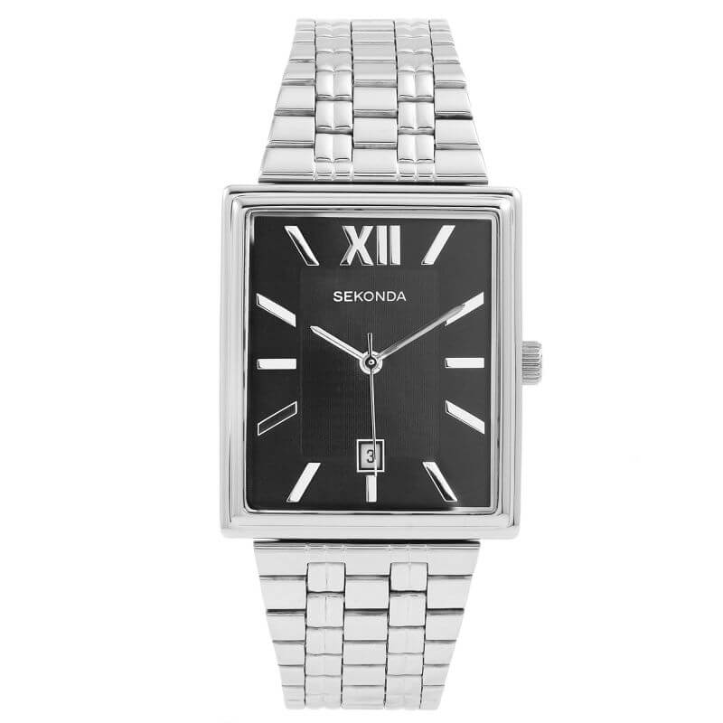 Linked Stainless Steel Gents Watch With Black Dial