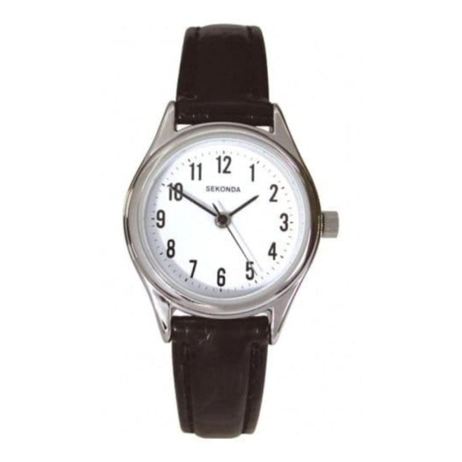 Ladies Petite Black Leather Wrist Watch
