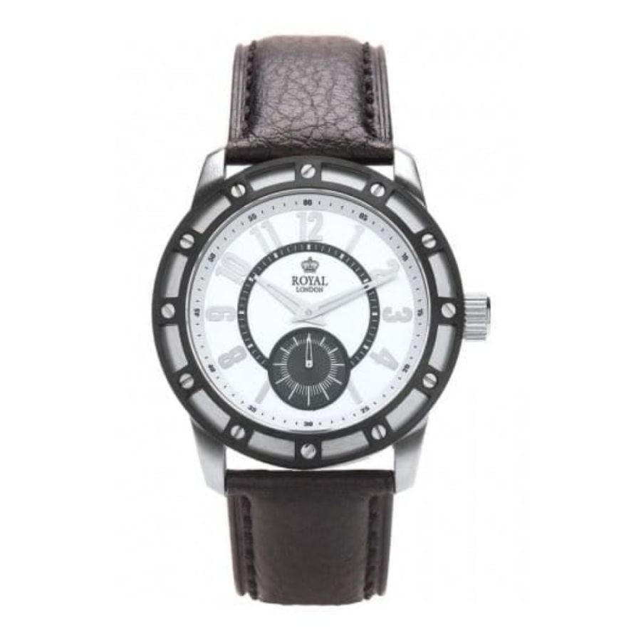 Gents 'The Virtuoso' Black Leather With Silver Dial Watch